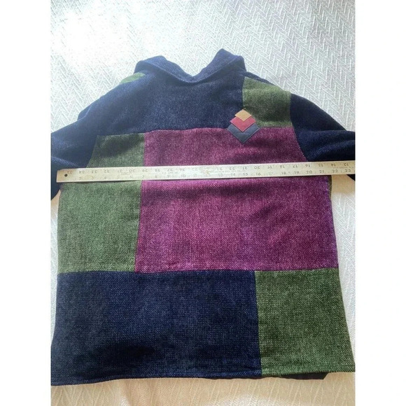 Handmade Womens Patchwork Jacket Sz L Lined Gold Buttons Shoulder  Pads Canadian - Picture 8 of 10